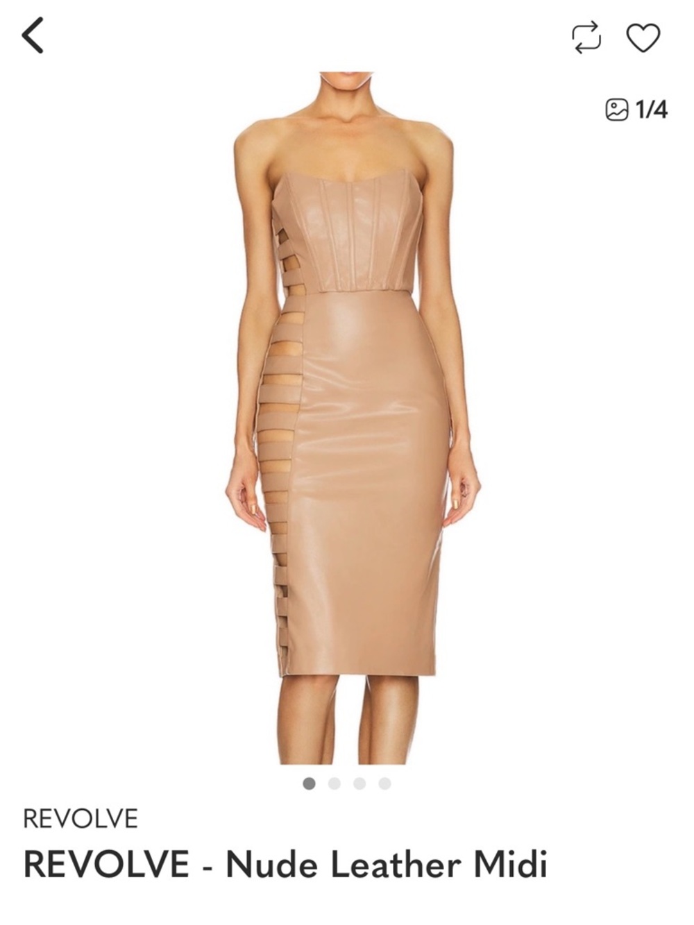 NBD Nude Strapless Leather Midi Dress with Ladder Side Cutouts